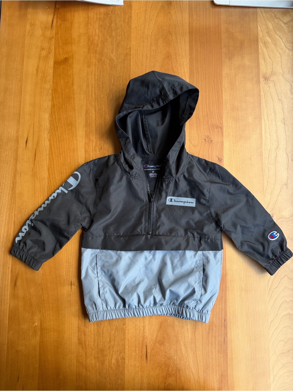 Champion Kids Black and Light Gray Hooded Pullover Windbreaker